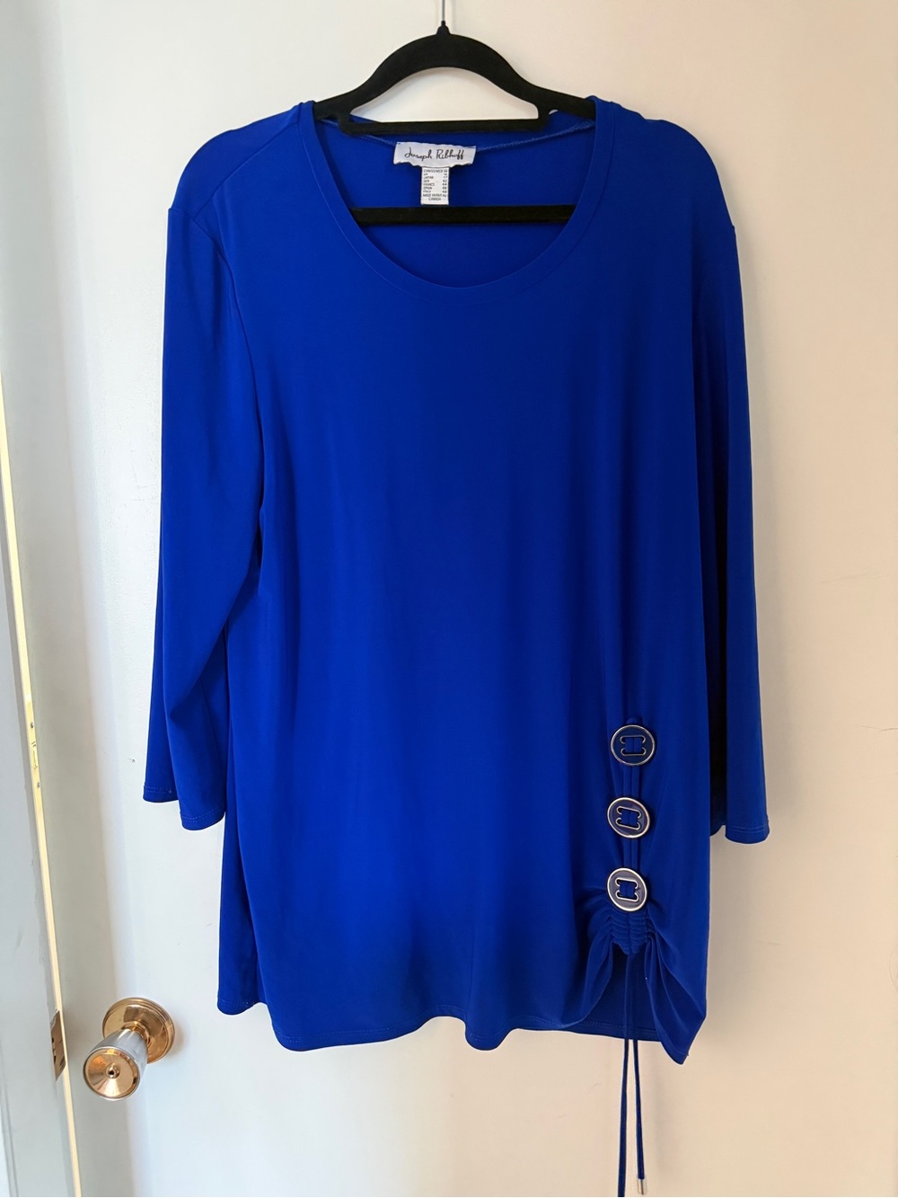 Joseph Ribkoff Cobalt Blue Tunic Top Size 14 Ruched Grommet Statement